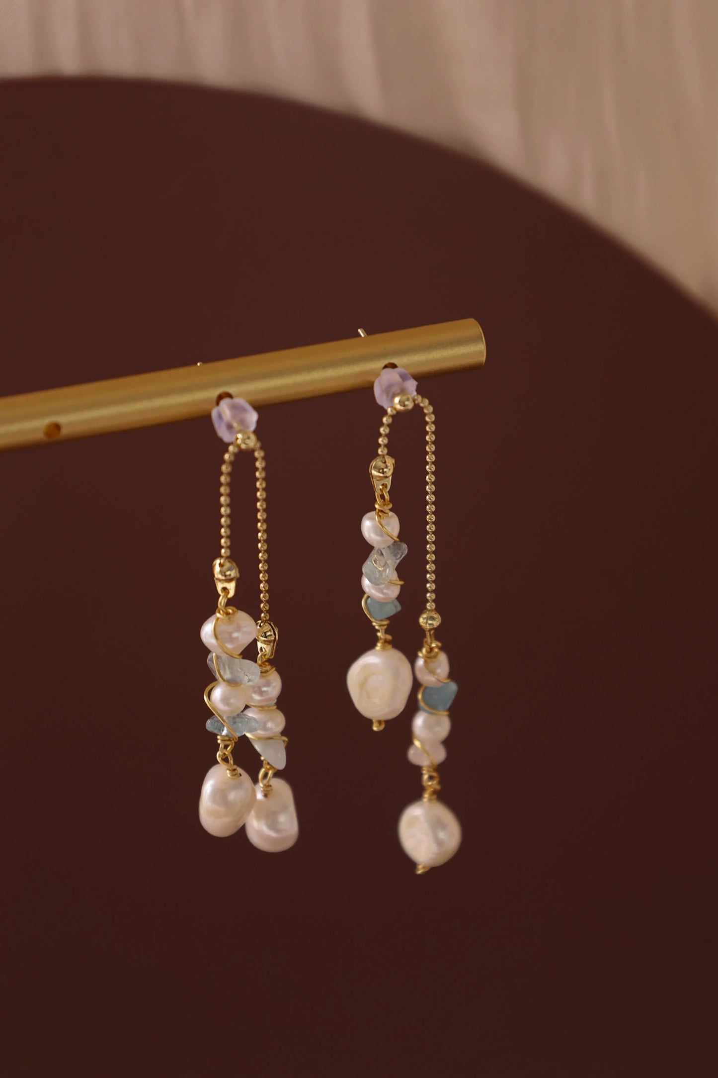 Dainty Aquamarine Pearl Bridal Earrings - Crafted with Brass
