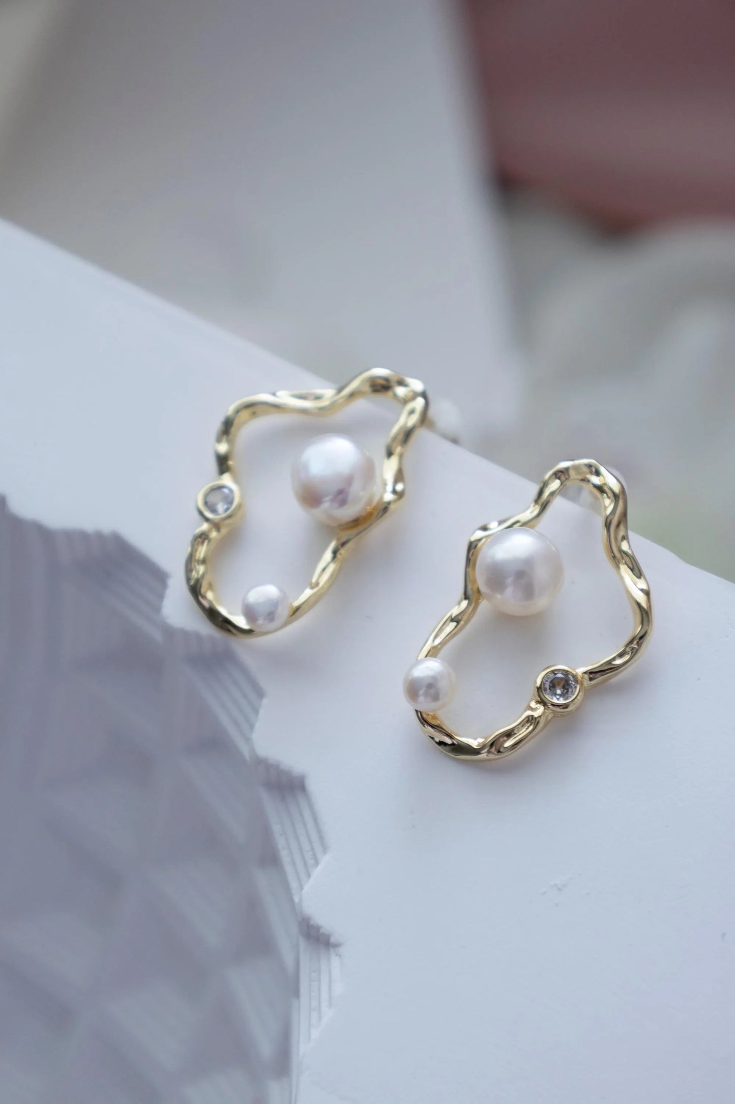 Freshwater Pearl Hoop Stud Earrings - Crafted with freshwater pearl