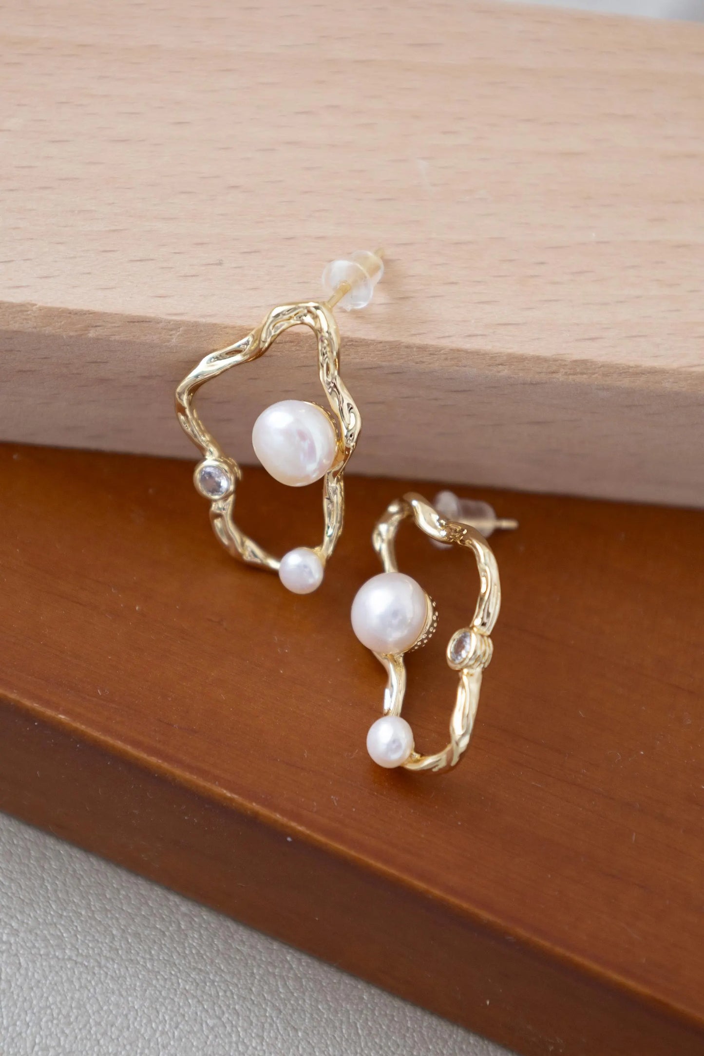 Freshwater Pearl Hoop Stud Earrings - Crafted with freshwater pearl