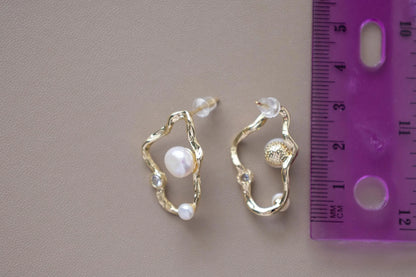 Freshwater Pearl Hoop Stud Earrings - Crafted with freshwater pearl