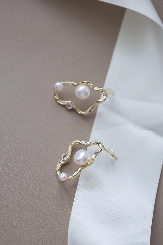Freshwater Pearl Hoop Stud Earrings - Crafted with freshwater pearl