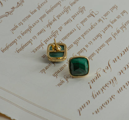 Square Aquamarine, Malachite, Apatite Stud Earrings - Copper -