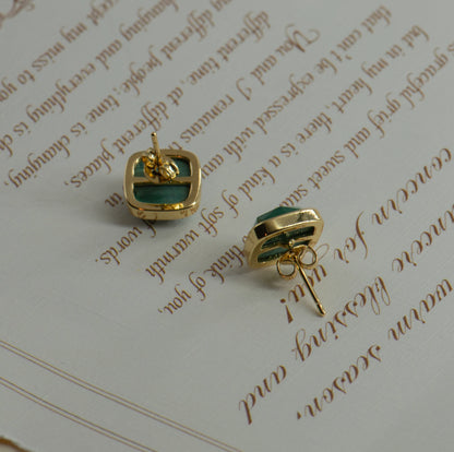 Square Aquamarine, Malachite, Apatite Stud Earrings - Copper -