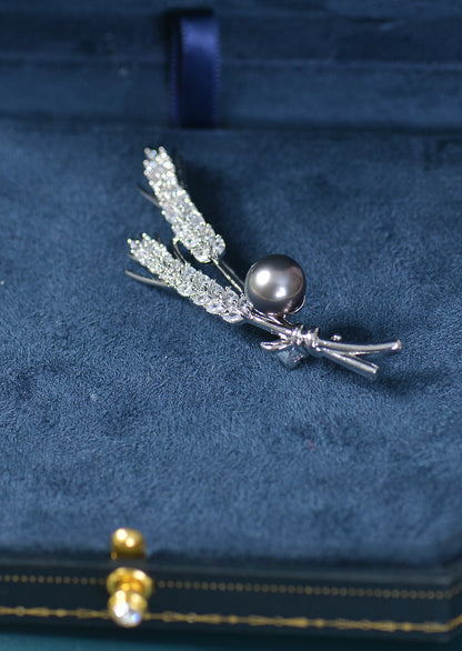 Handmade Wheat Brooch Pin - Crafted with Pearl