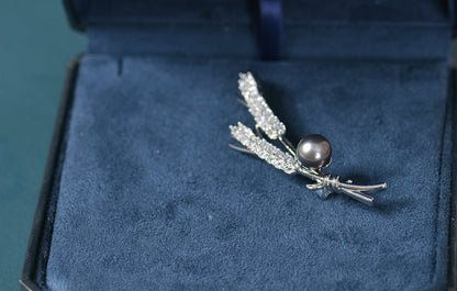 Handmade Wheat Brooch Pin - Crafted with Pearl