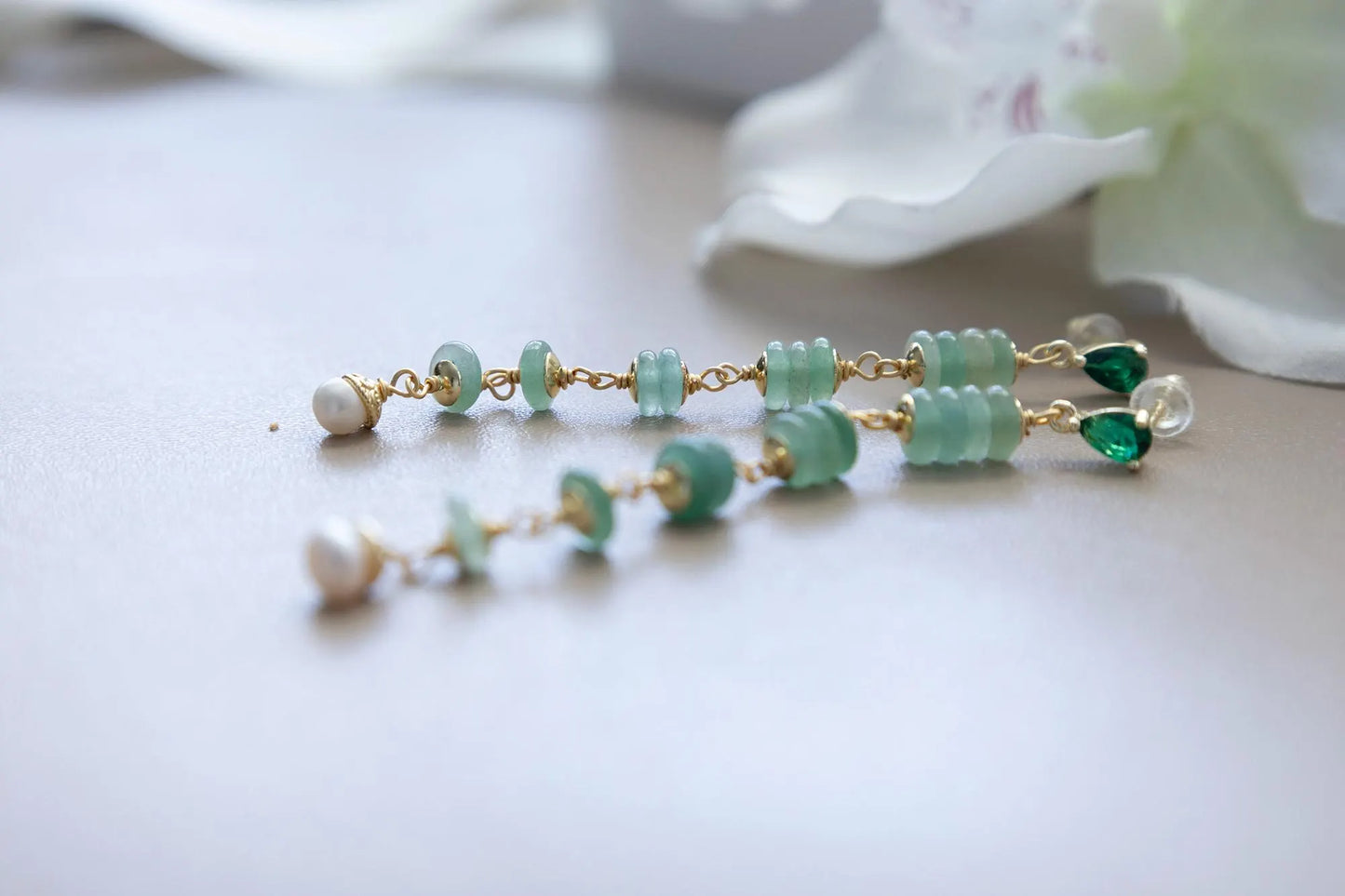 Aventurine Pearl Drop Earrings - Crafted with Aventurine Stone