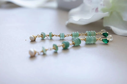 Aventurine Pearl Drop Earrings - Crafted with Aventurine Stone