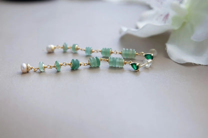 Aventurine Pearl Drop Earrings - Crafted with Aventurine Stone