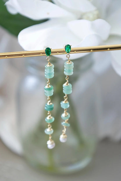 Aventurine Pearl Drop Earrings - Crafted with Aventurine Stone