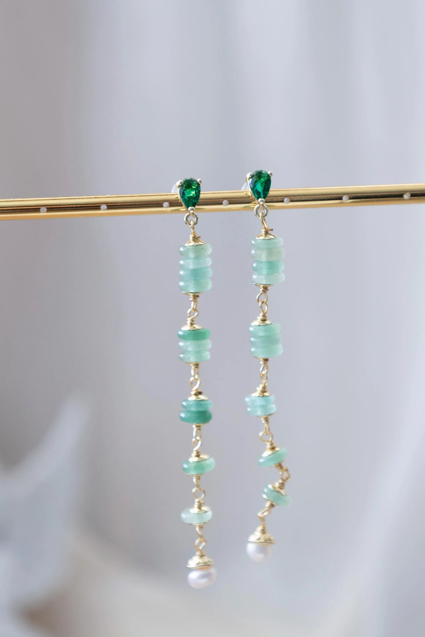 Aventurine Pearl Drop Earrings - Crafted with Aventurine Stone