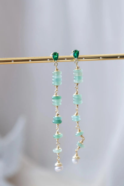 Aventurine Pearl Drop Earrings - Crafted with Aventurine Stone