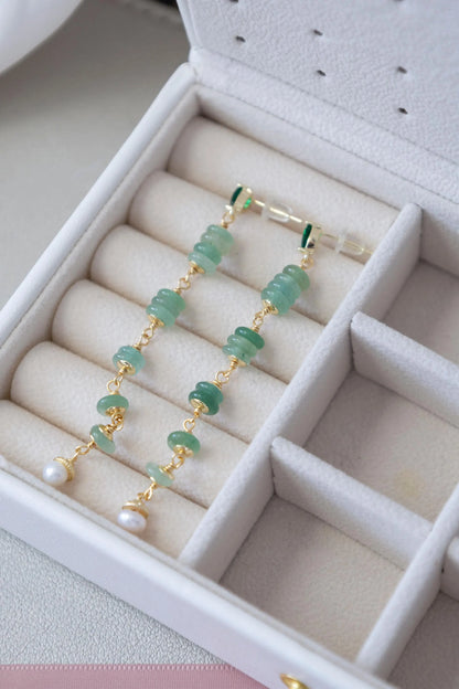 Aventurine Pearl Drop Earrings - Crafted with Aventurine Stone