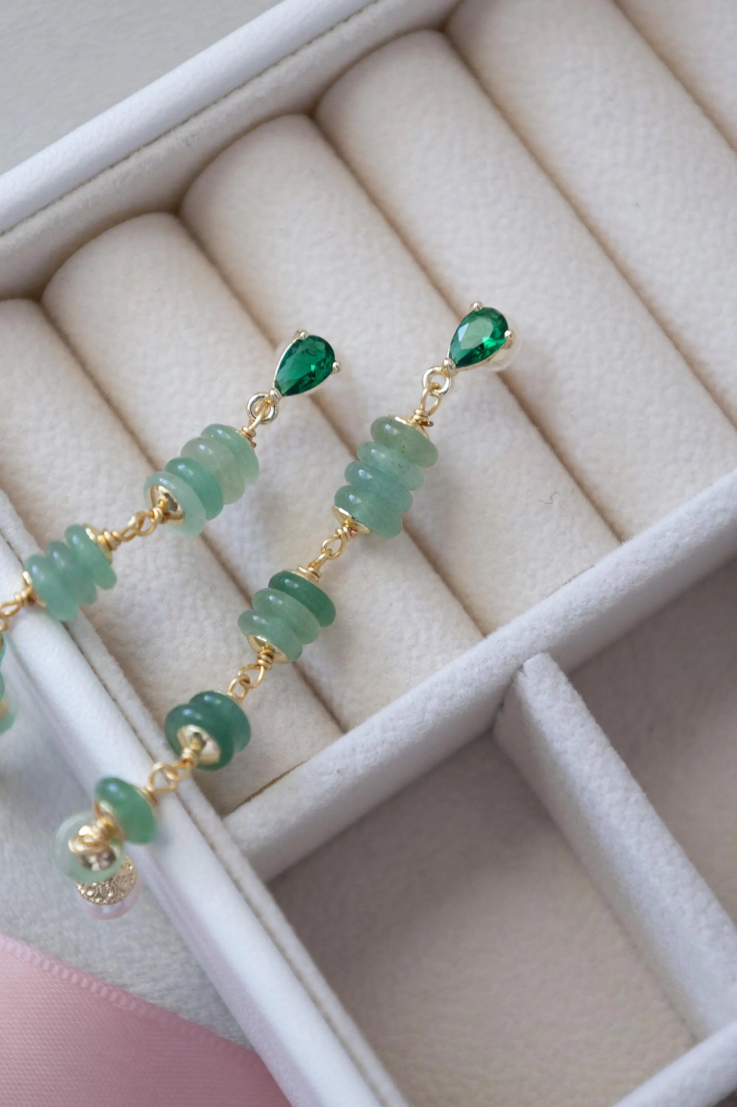 Aventurine Pearl Drop Earrings - Crafted with Aventurine Stone