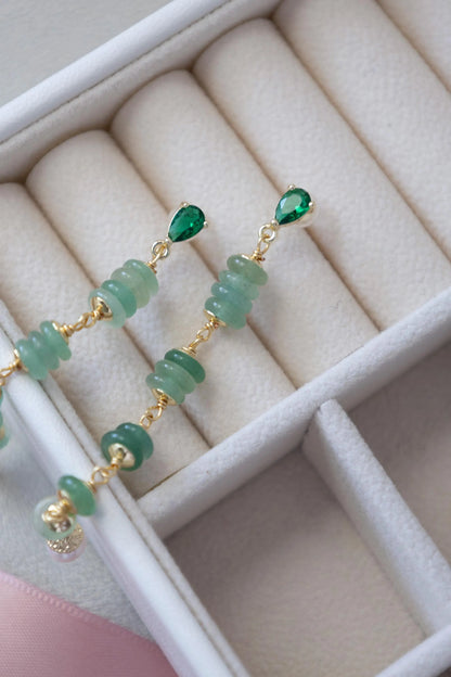 Aventurine Pearl Drop Earrings - Crafted with Aventurine Stone