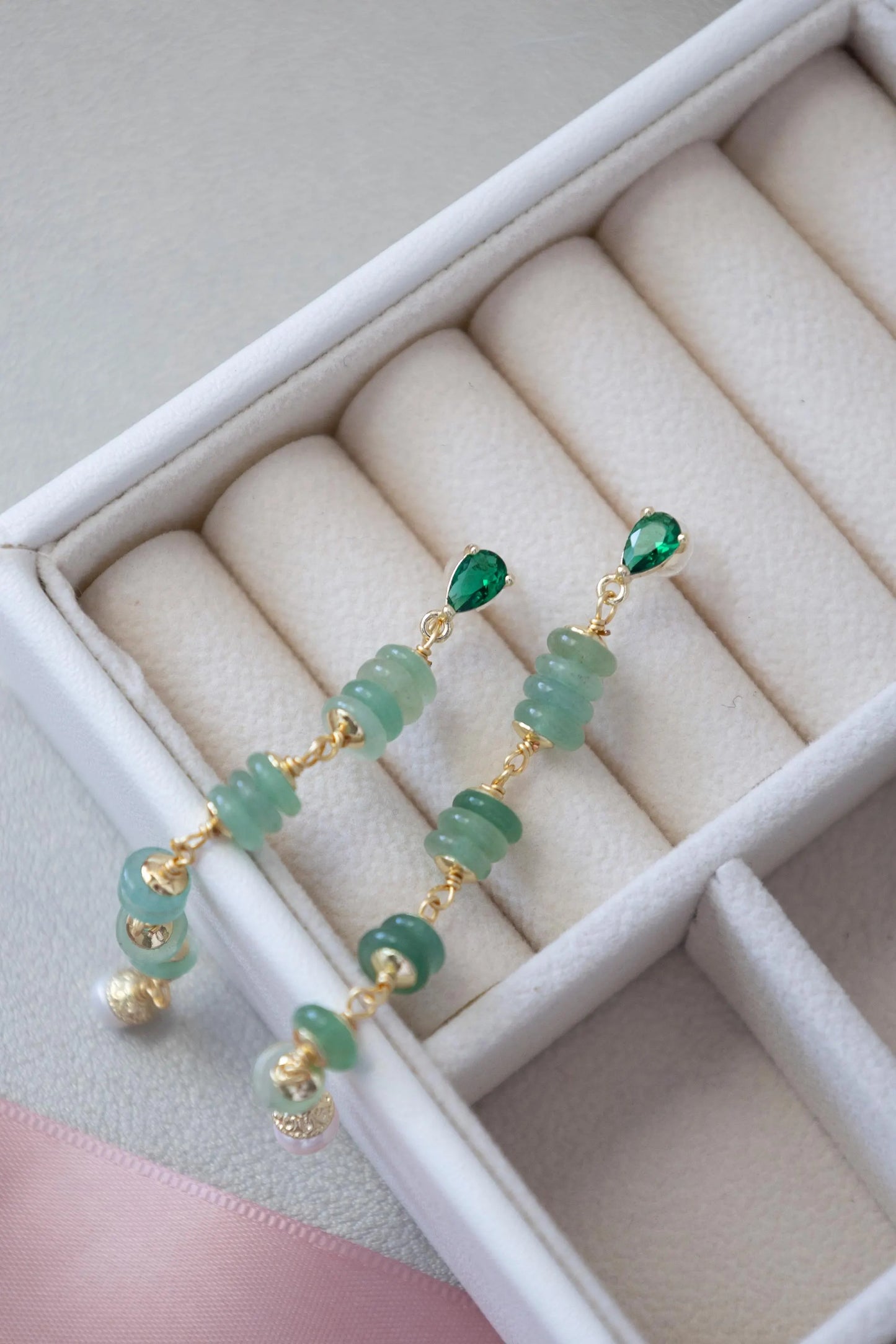 Aventurine Pearl Drop Earrings - Crafted with Aventurine Stone