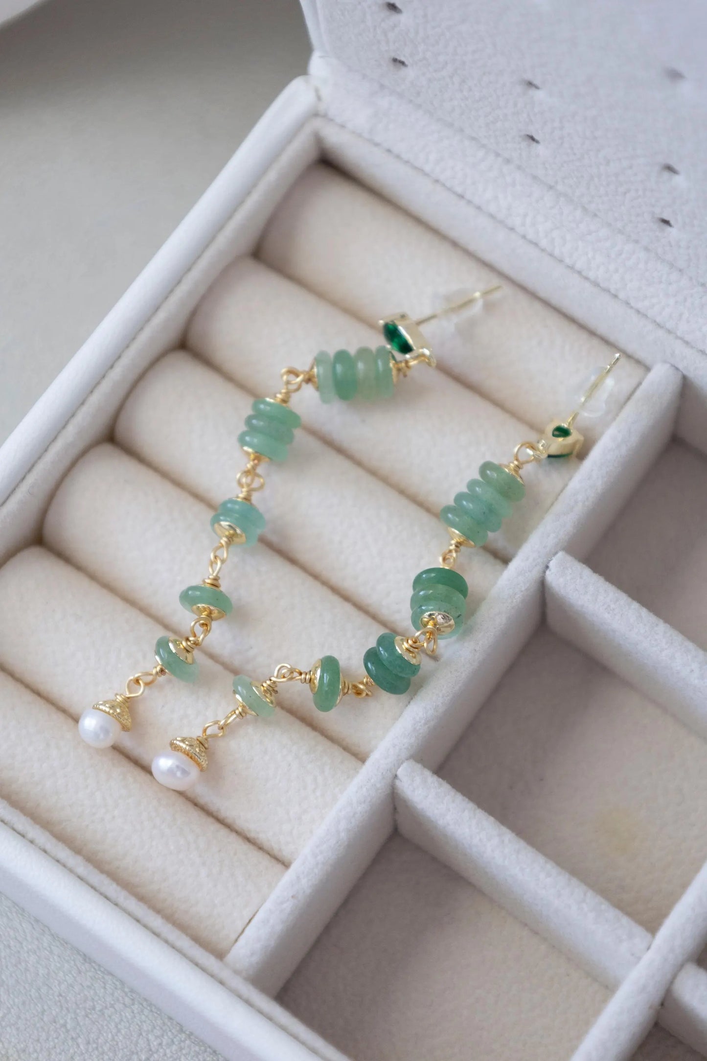 Aventurine Pearl Drop Earrings - Crafted with Aventurine Stone