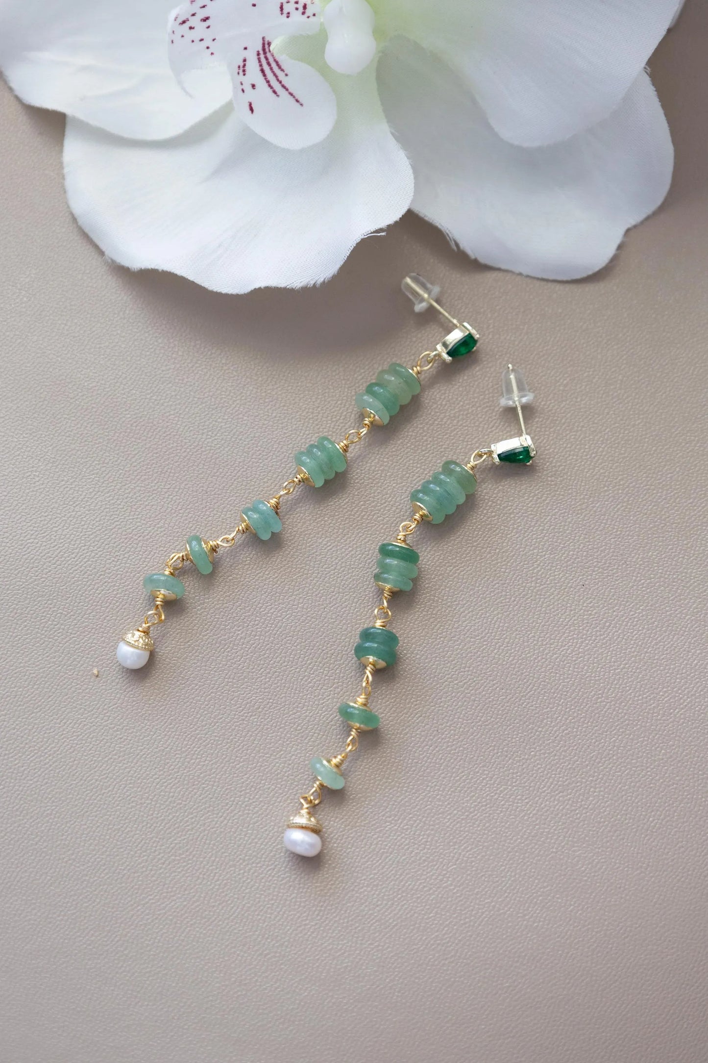 Aventurine Pearl Drop Earrings - Crafted with Aventurine Stone