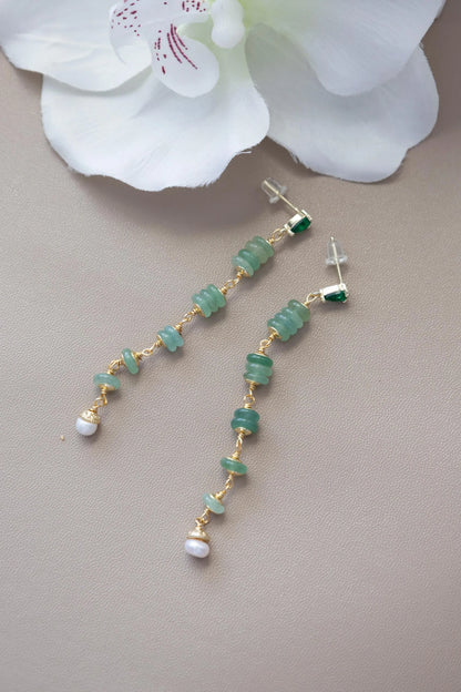 Aventurine Pearl Drop Earrings - Crafted with Aventurine Stone