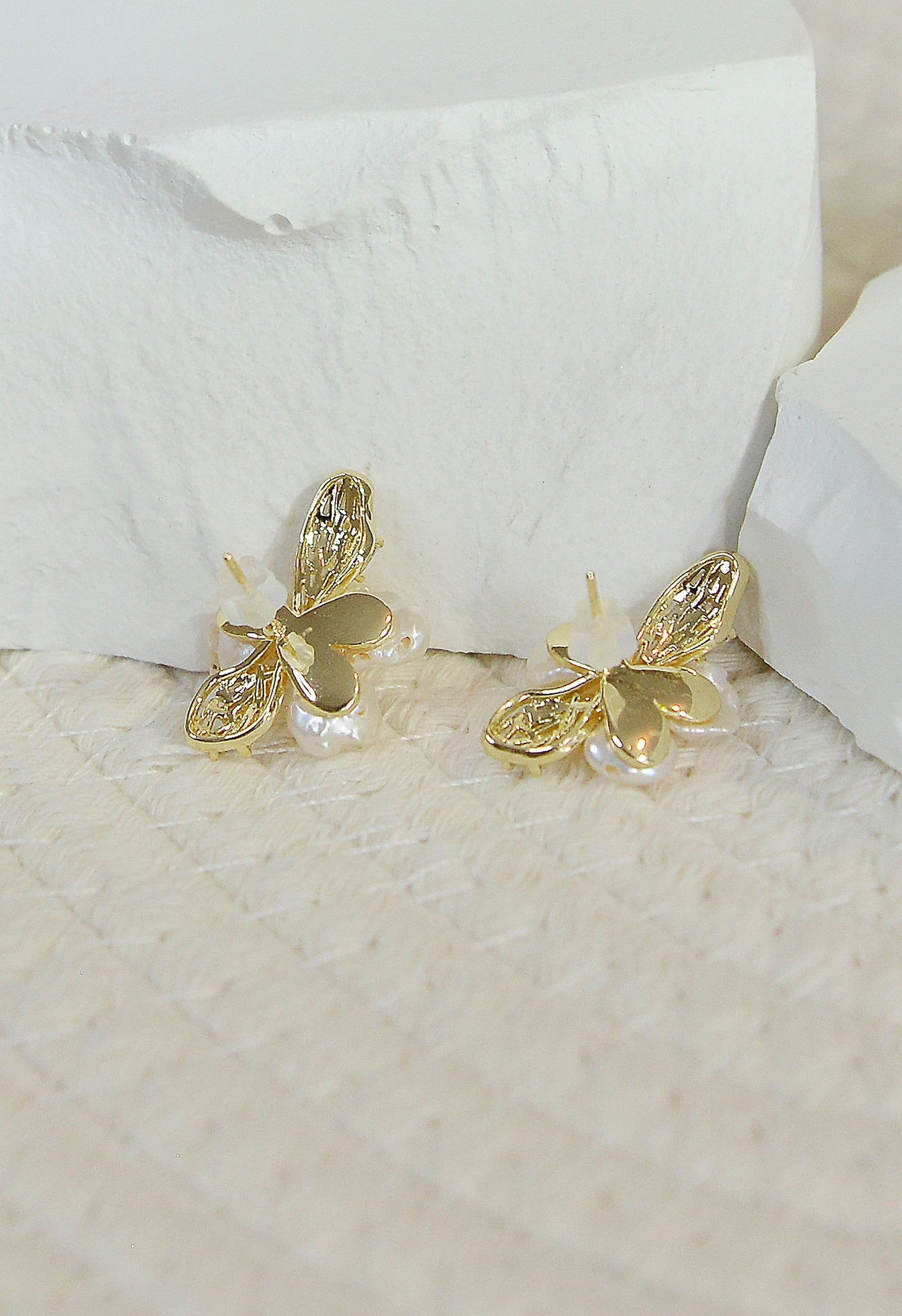 Baroque Pearl Stud Earrings - Crafted with Brass