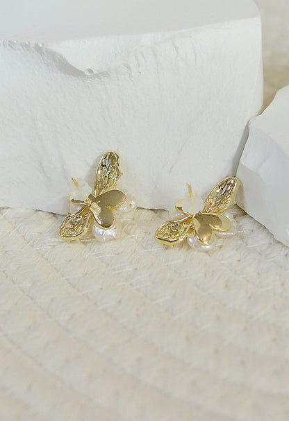 Baroque Pearl Stud Earrings - Crafted with Brass