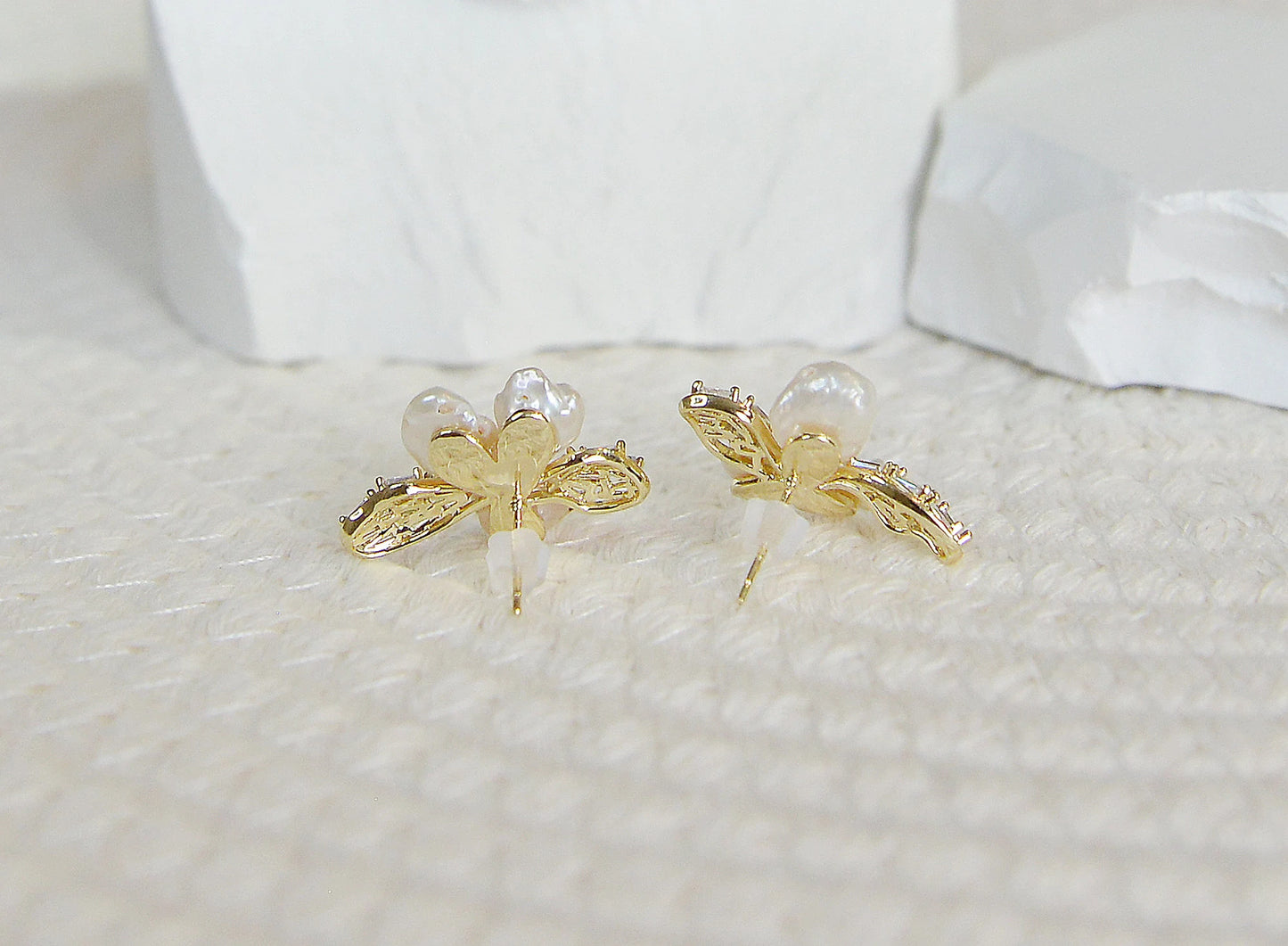 Baroque Pearl Stud Earrings - Crafted with Brass