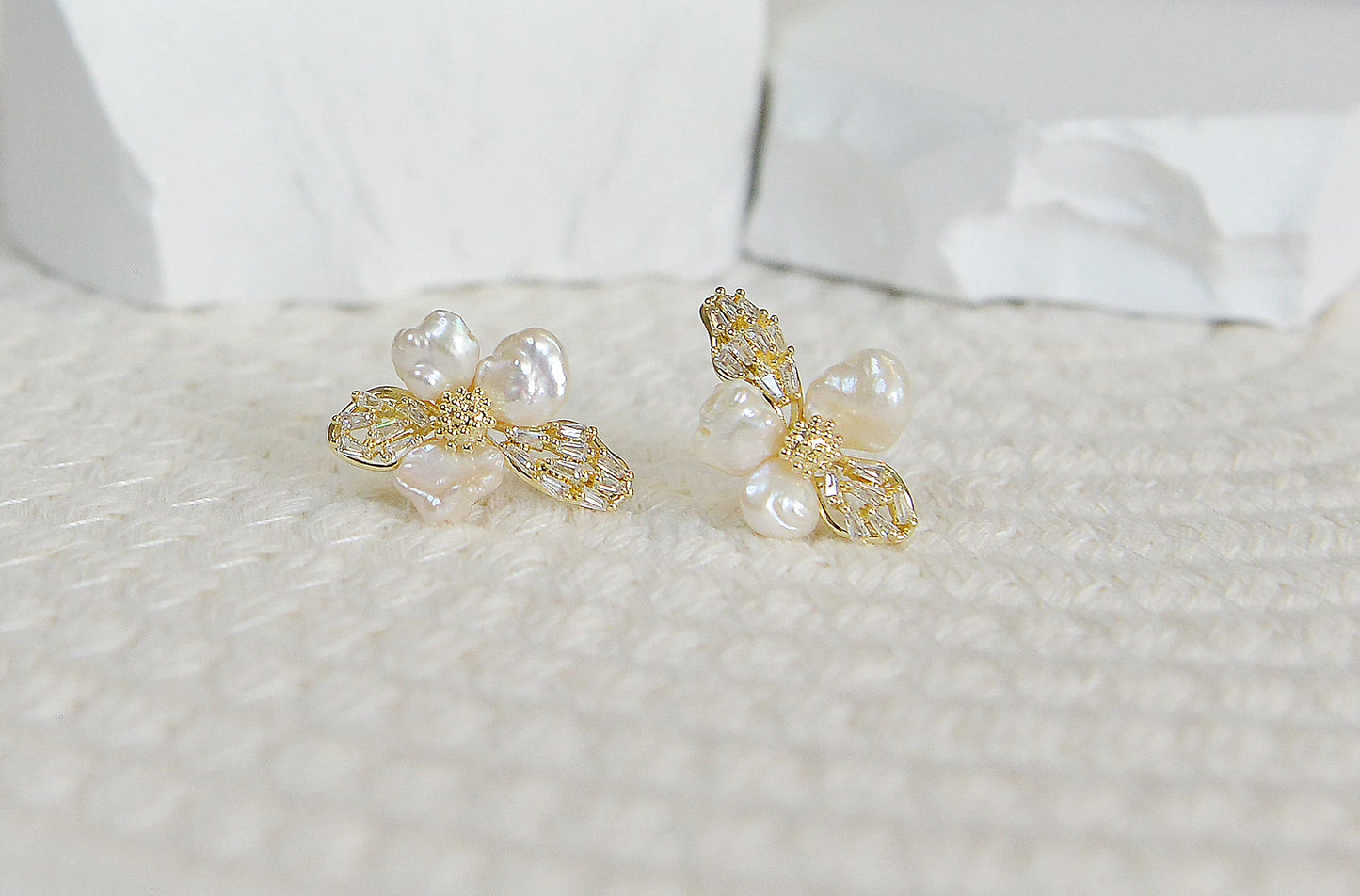 Baroque Pearl Stud Earrings - Crafted with Brass