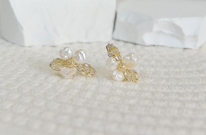 Baroque Pearl Stud Earrings - Crafted with Brass