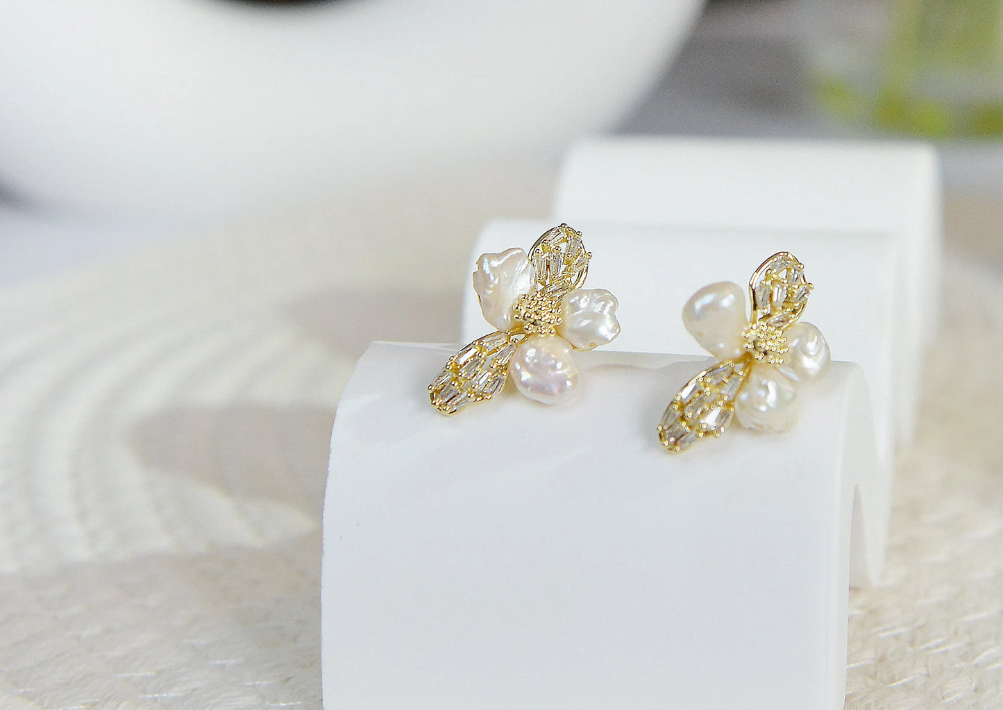 Baroque Pearl Stud Earrings - Crafted with Brass