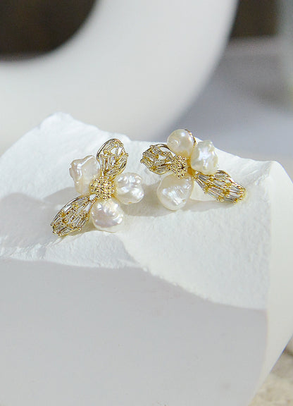 Baroque Pearl Stud Earrings - Crafted with Brass