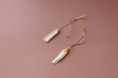Baroque Pearl Dangle Earrings - Crafted with Brass