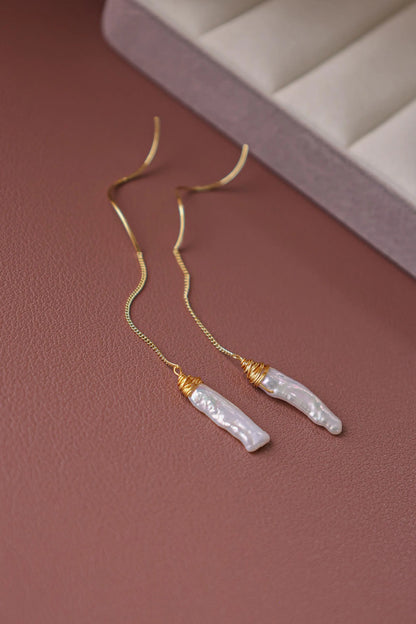 Baroque Pearl Dangle Earrings - Crafted with Brass