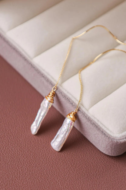 Baroque Pearl Dangle Earrings - Crafted with Brass