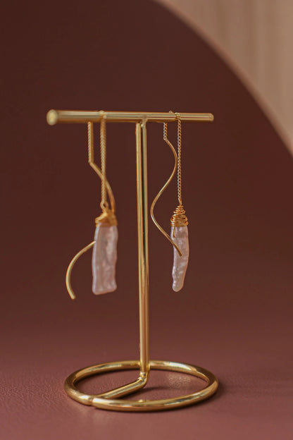 Baroque Pearl Dangle Earrings - Crafted with Brass