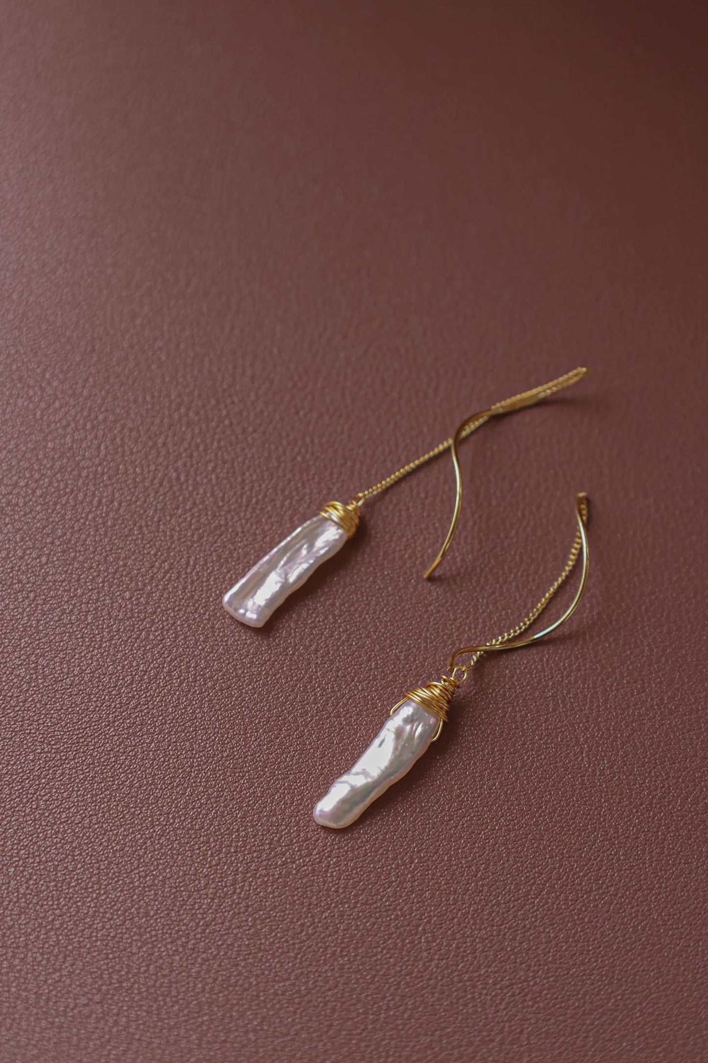 Baroque Pearl Dangle Earrings - Crafted with Brass