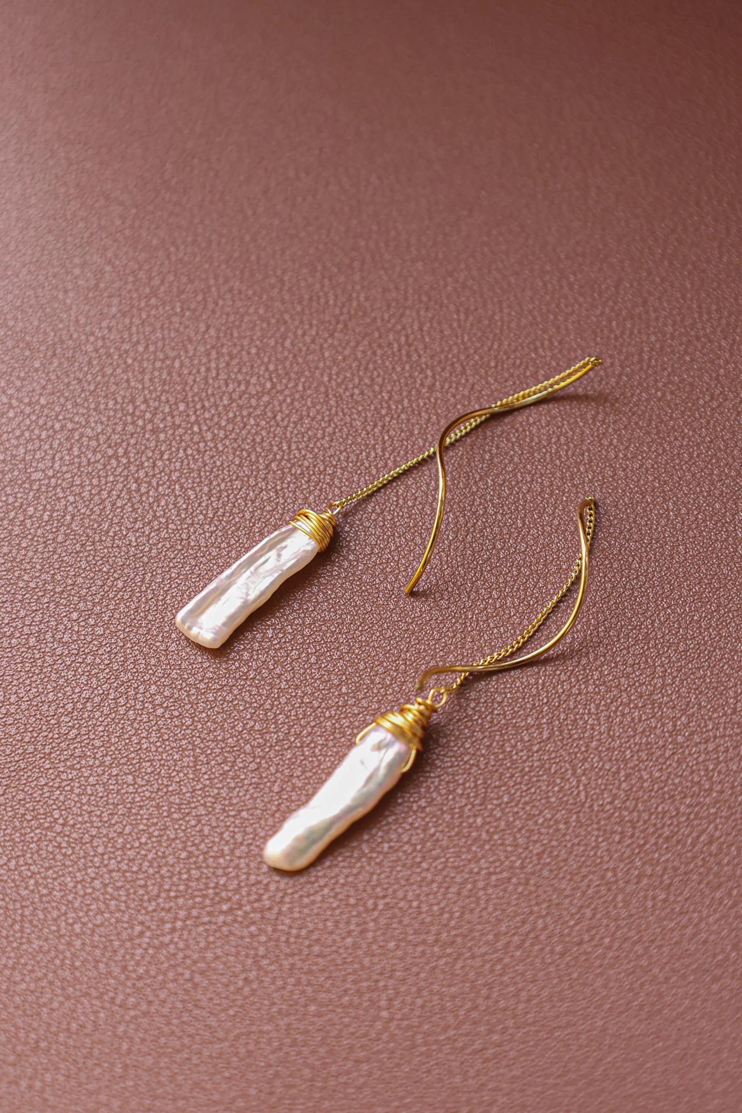 Baroque Pearl Dangle Earrings - Crafted with Brass