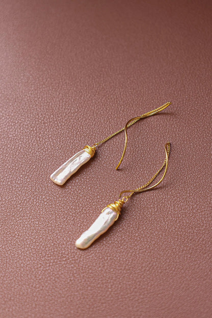 Baroque Pearl Dangle Earrings - Crafted with Brass