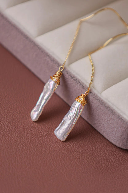 Baroque Pearl Dangle Earrings - Crafted with Brass