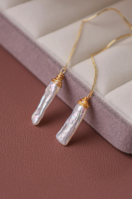 Baroque Pearl Dangle Earrings - Crafted with Brass