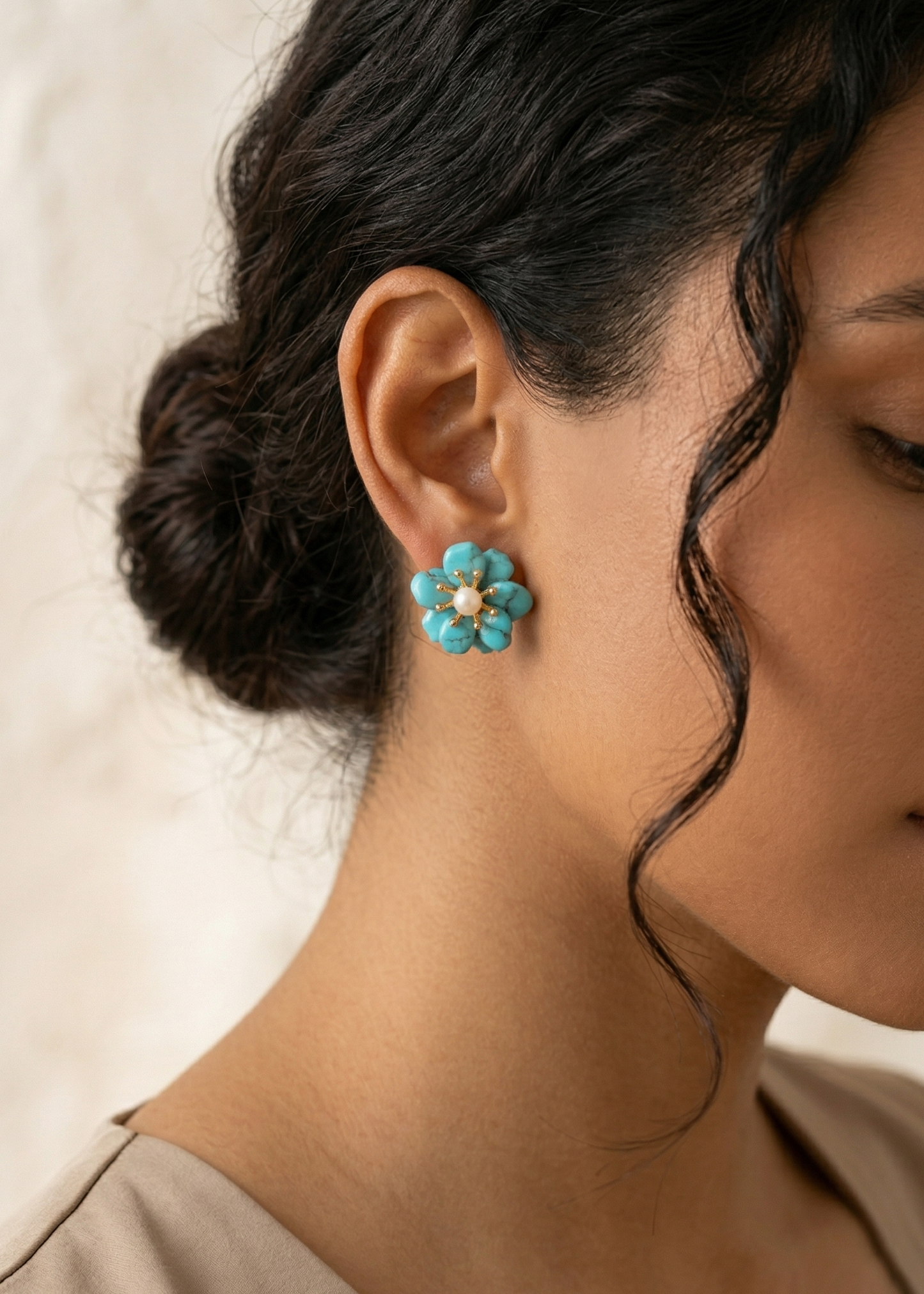 Natural Gemstone Flower Studs
