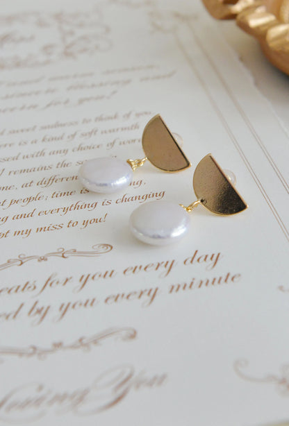 Handmade freshwater pearl Earrings/Natural Baroque Pearl Earrings/14K