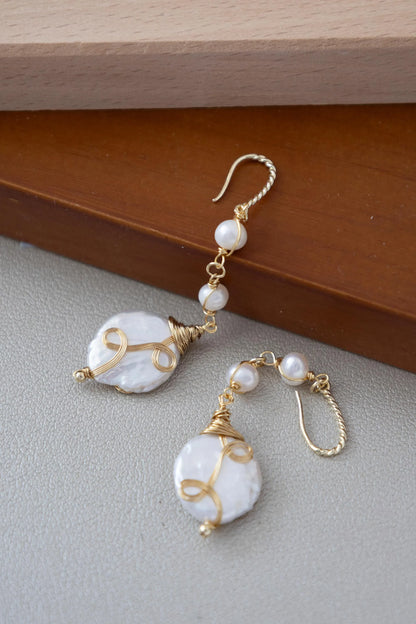 Baroque Pearl Drop Earrings - Crafted with baroque pearl, genuine
