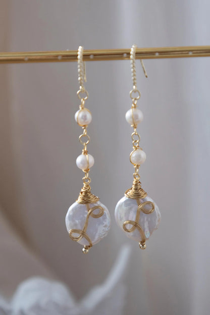Baroque Pearl Drop Earrings - Crafted with baroque pearl, genuine