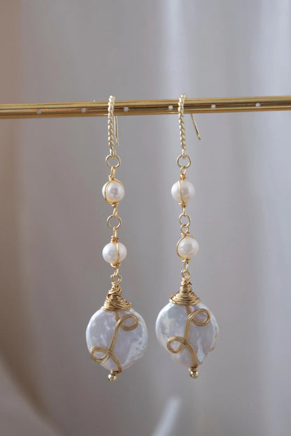 Baroque Pearl Drop Earrings - Crafted with baroque pearl, genuine