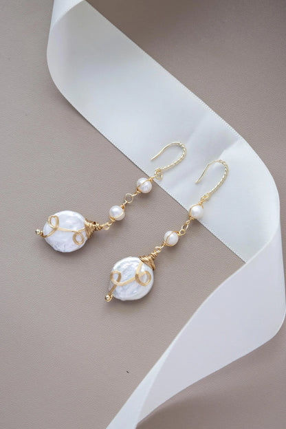 Baroque Pearl Drop Earrings - Crafted with baroque pearl, genuine