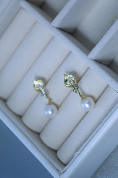 Gold Calla Lily Earrings - Crafted with freshwater pearl, natural