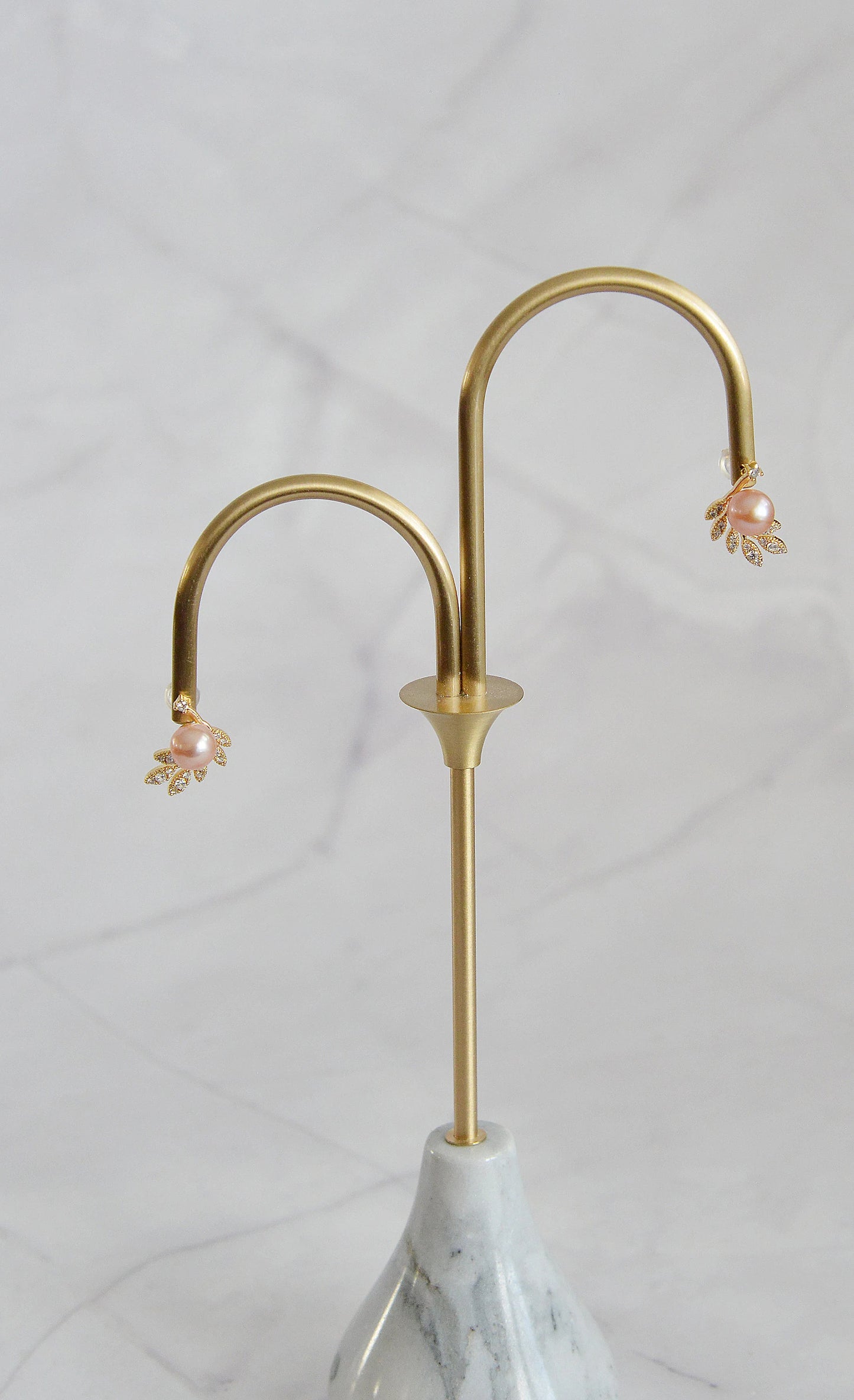 Pearl Olive Leaf Earrings - Crafted with Brass