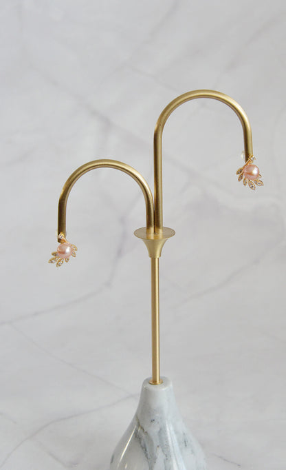 Pearl Olive Leaf Earrings - Crafted with Brass