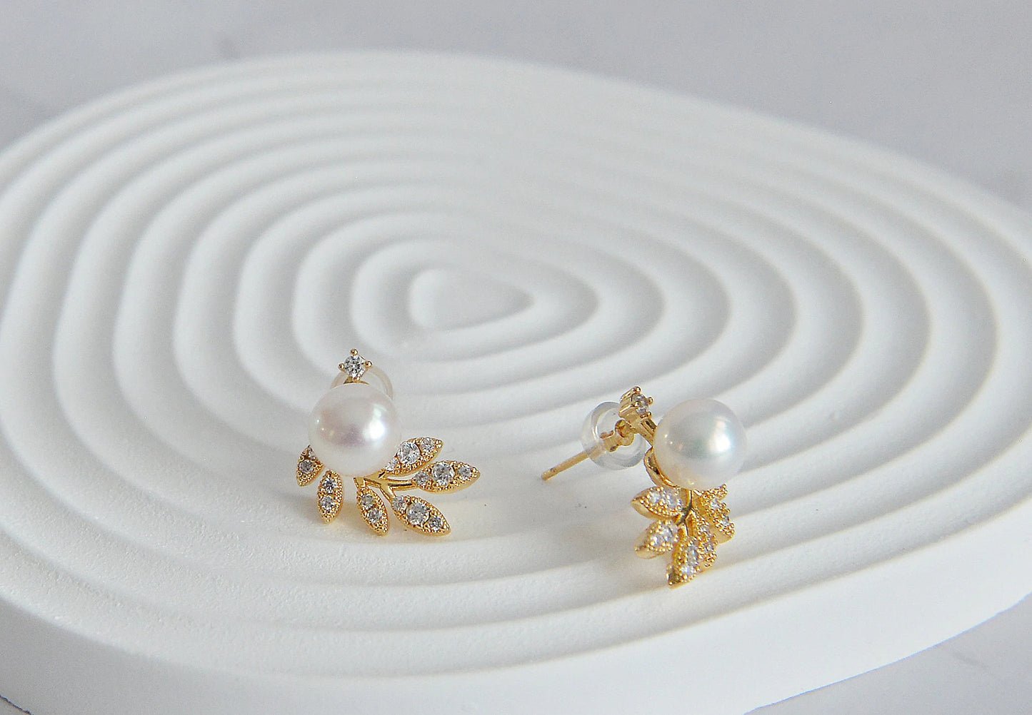 Pearl Olive Leaf Earrings - Crafted with Brass