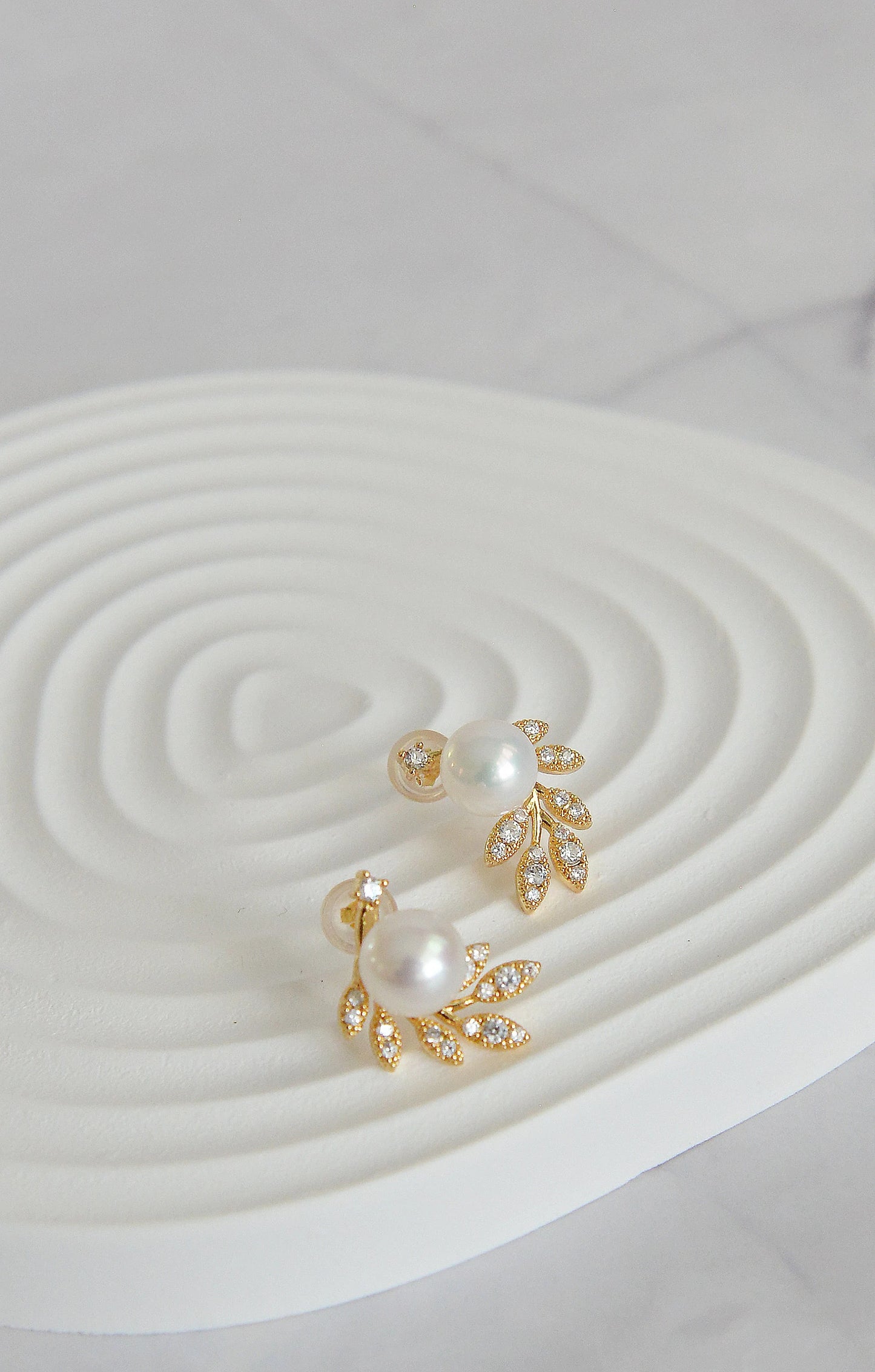 Pearl Olive Leaf Earrings - Crafted with Brass