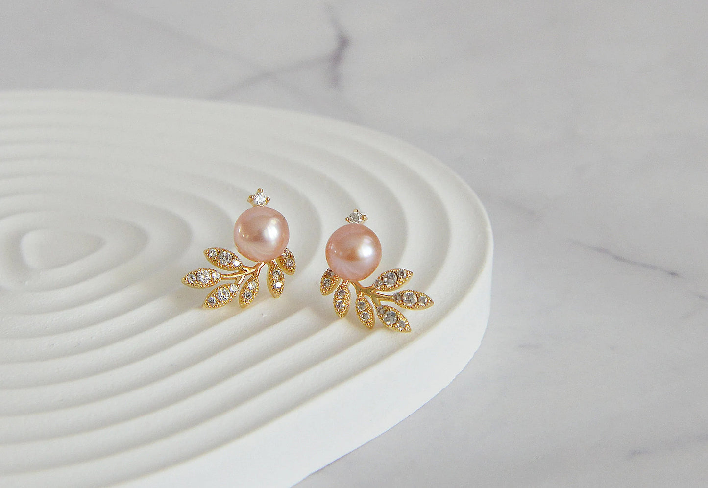Pearl Olive Leaf Earrings - Crafted with Brass
